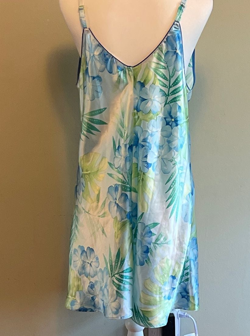 Icy Blue Floral Nighty Romantic Slip Dress Luxury Oscar De La Renta Sz. L.